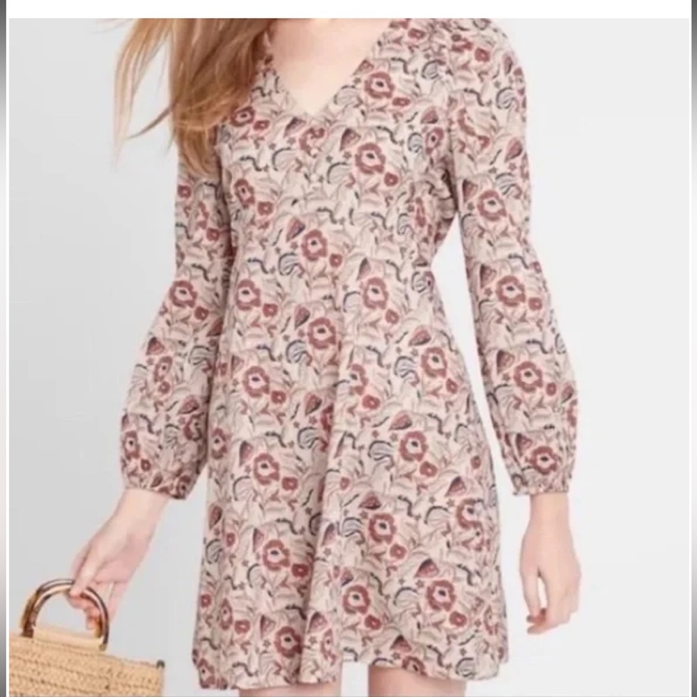 Banana Republic Women’s S Swing Shift Long-Sleeve Dress - Champagne Floral Print